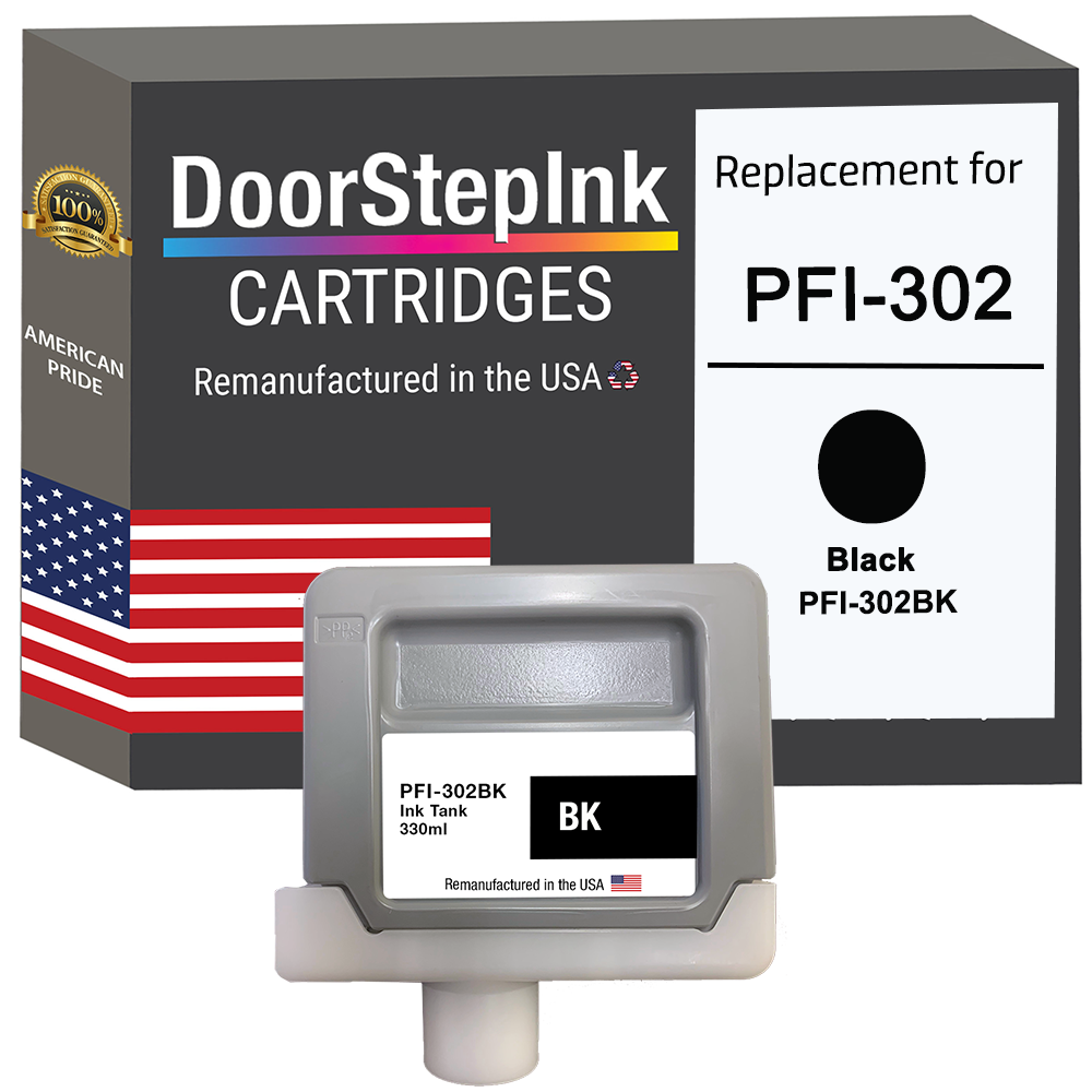 DoorStepInk Brand for Canon PFI-302 330mL Black PFI-302BK Remanufactured in the USA Ink Cartridge-0