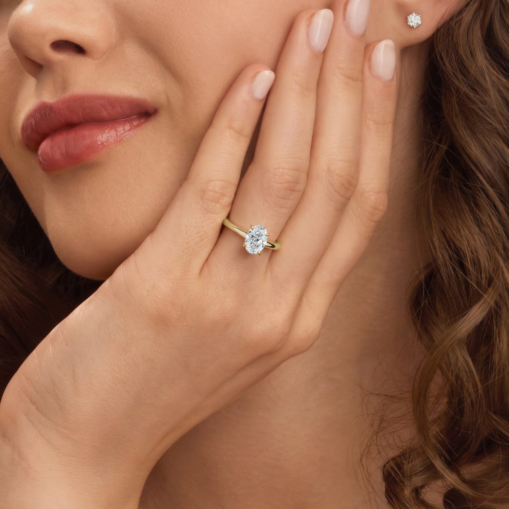 1.50 CTW Oval Cut Certified Moissanite Solitaire Ring in 14kt Yellow Gold Over Sterling Silver-4