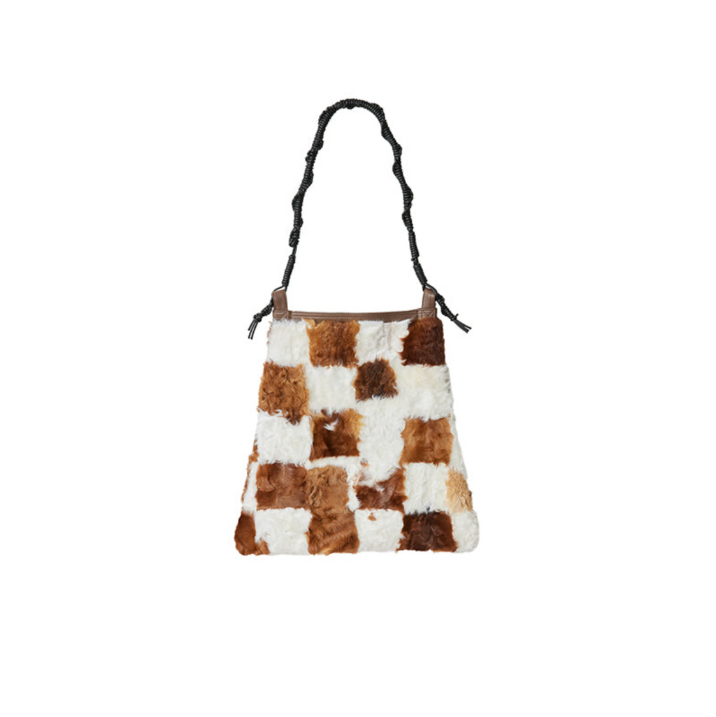 Retro fashionable versatile stitching contrasting checkerboard shoulder bag wool bag-4