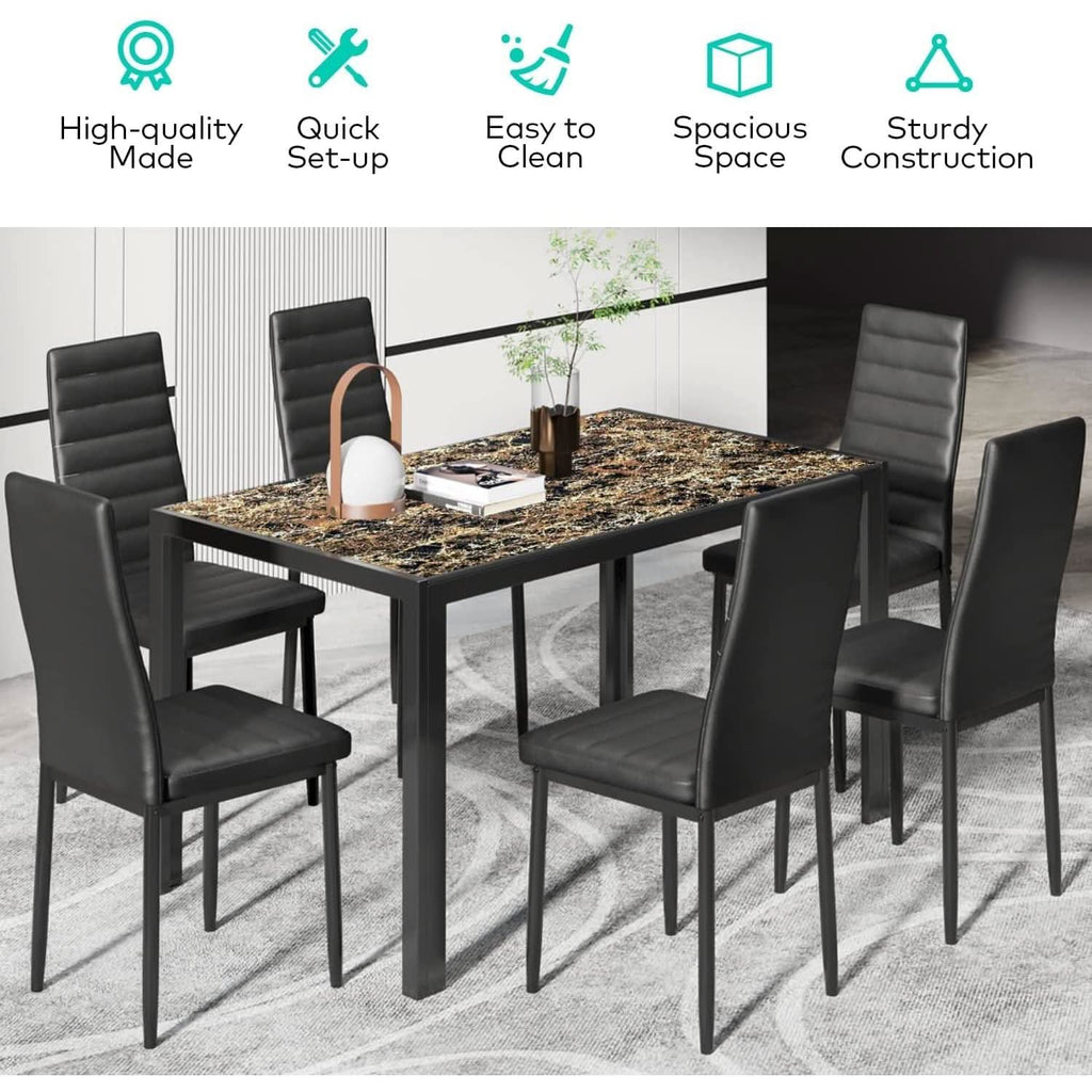 Glass Dining Table Set For 6 With PU Leather Chairs 7 Piece-1