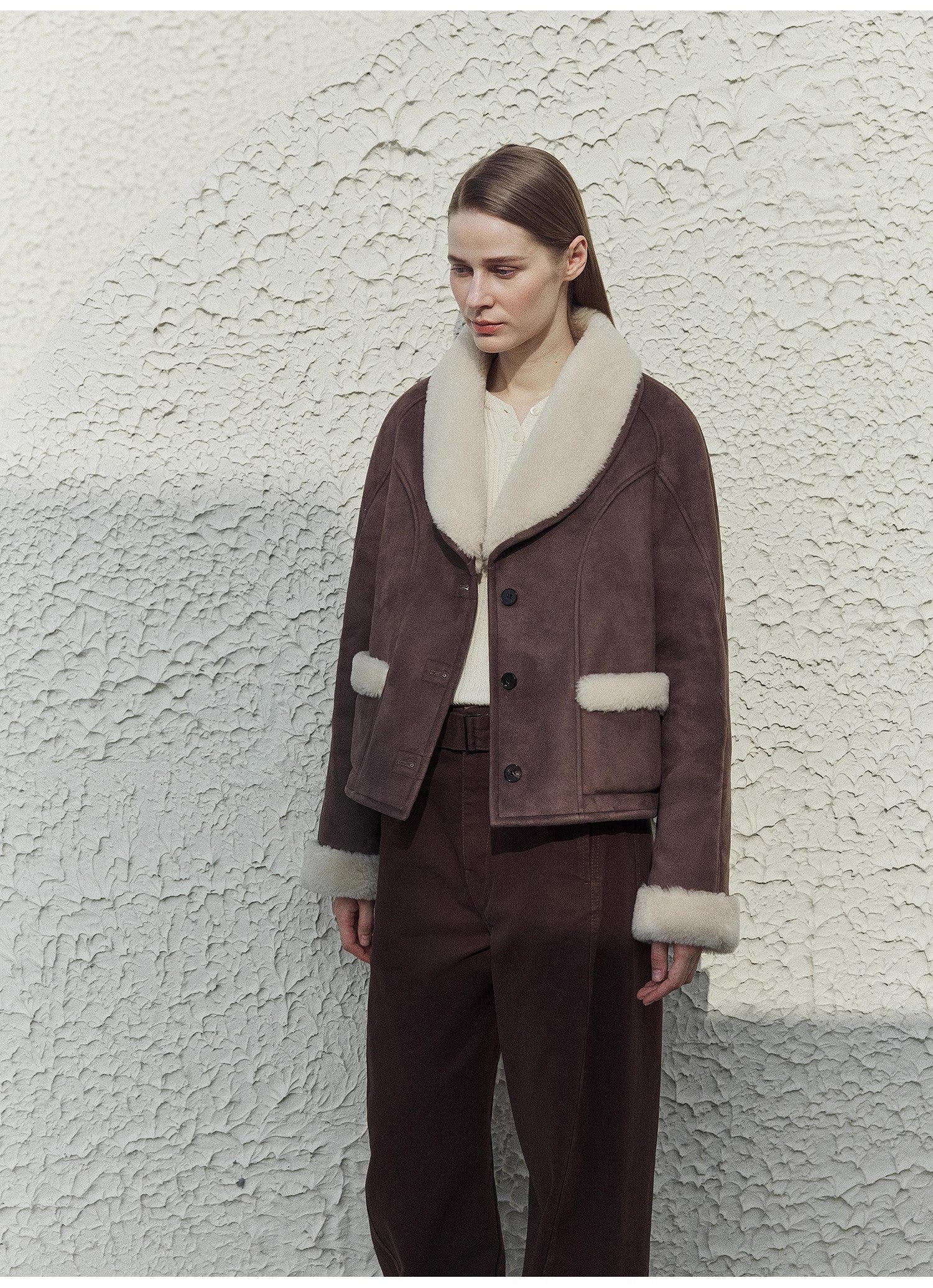 "Pure Era" imported high-quality lamb contrast color fruit collar short wool fur coat-4