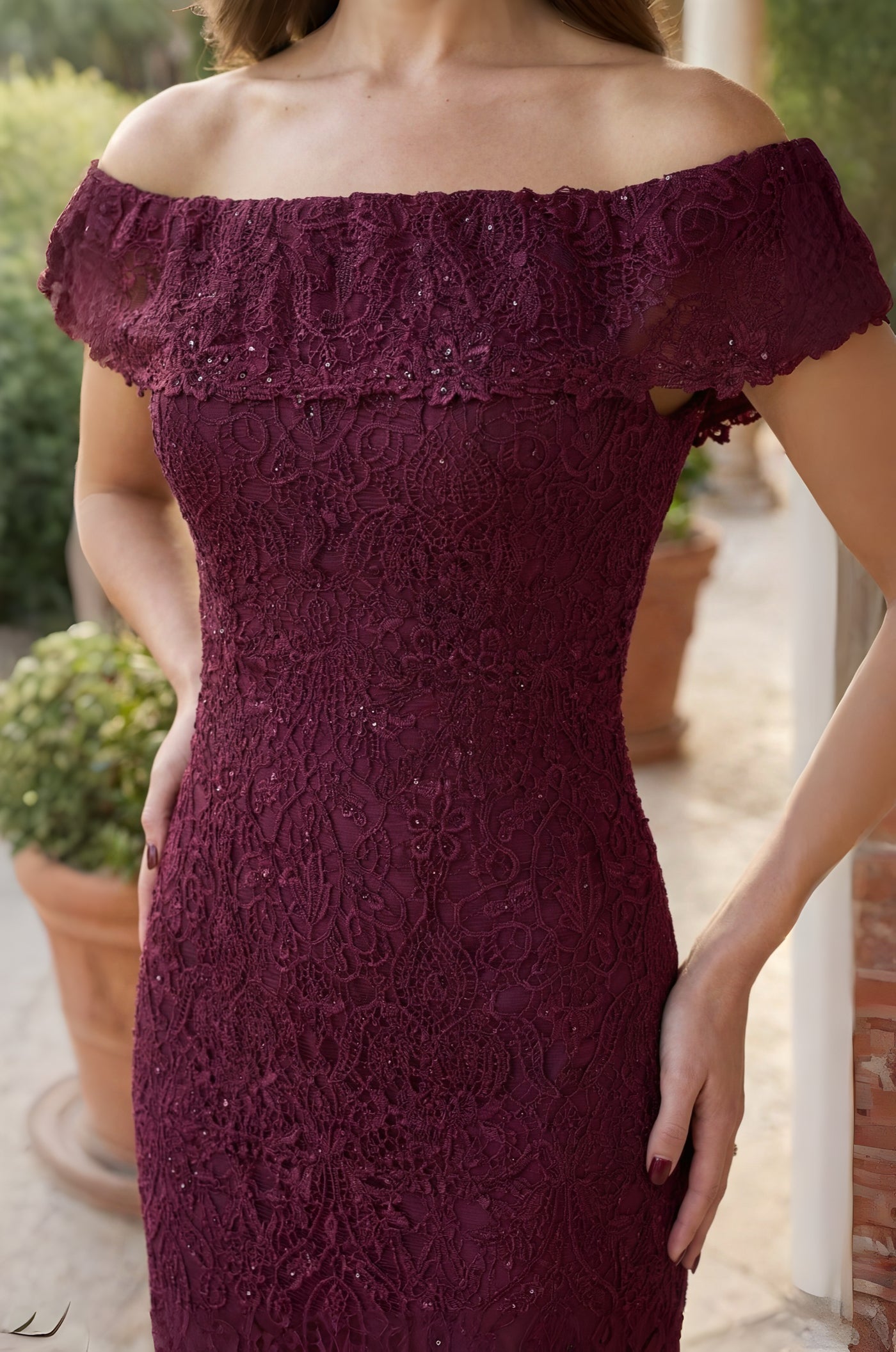 Off Shoulder Floral Lace Formal Evening Dress-3