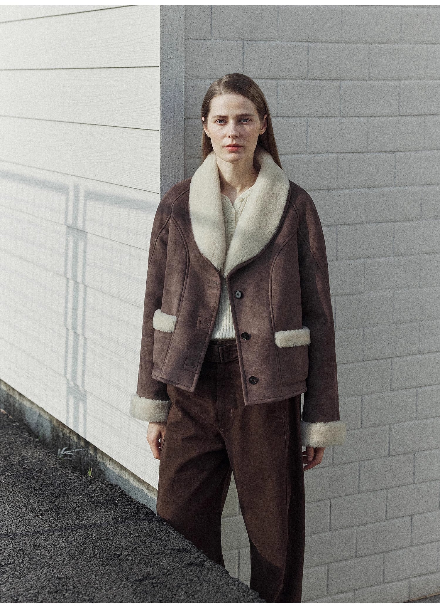 "Pure Era" imported high-quality lamb contrast color fruit collar short wool fur coat-0
