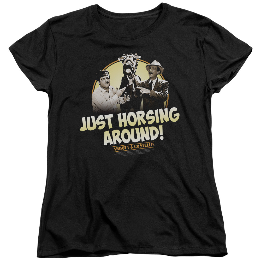 Abbott & Costello Horsing Around Womens T Shirt Black Officially Licensed