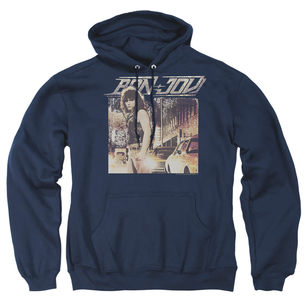 Bon Jovi Runaway Jon Mens Hoodie Navy Officially Licensed