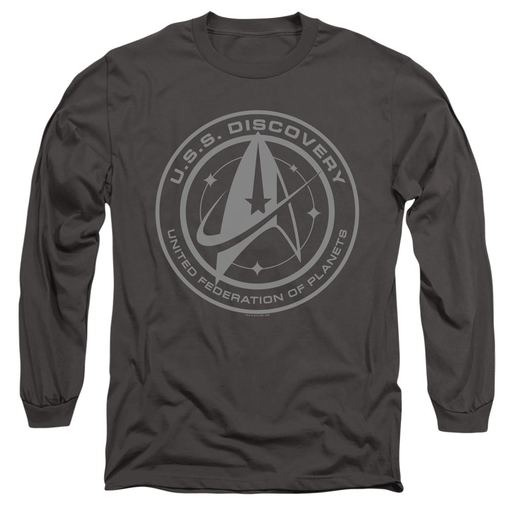 Star Trek Discovery Discovery Crest Mens Long Sleeve Shirt Charcoal Officially Licensed Officially Licensed
