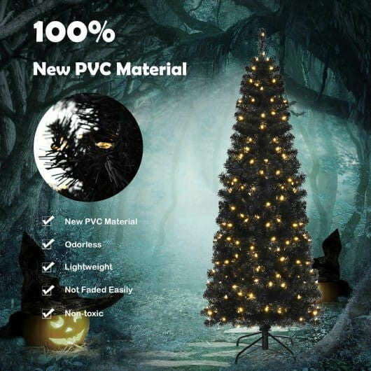 Pre-lit Christmas Halloween Tree with PVC Branch Tips and Warm White Lights-7 ft-0
