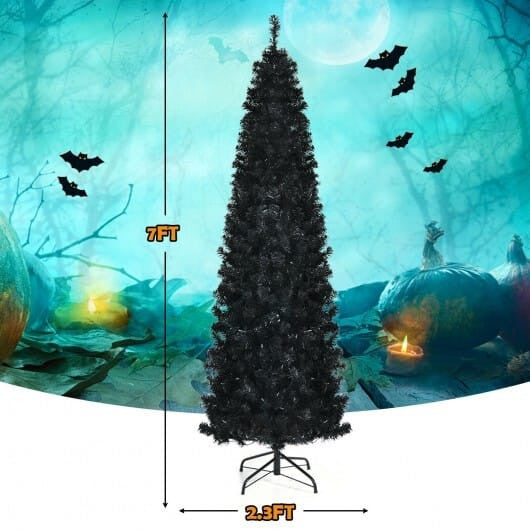 Pre-lit Christmas Halloween Tree with PVC Branch Tips and Warm White Lights-7 ft-2