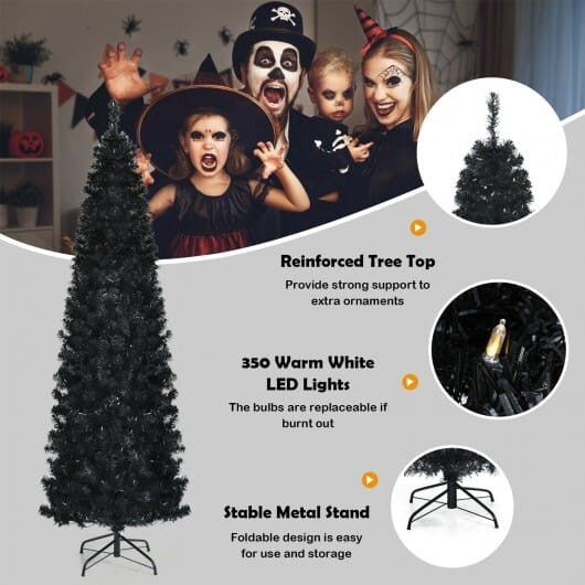 Pre-lit Christmas Halloween Tree with PVC Branch Tips and Warm White Lights-7 ft-3