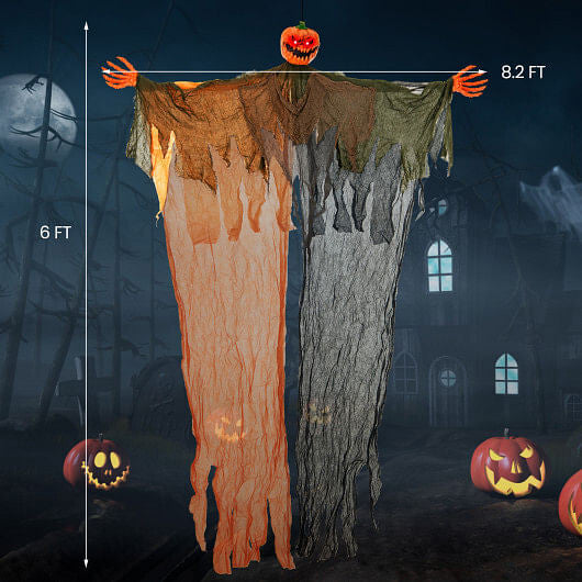 6 Feet Hanging Pumpkin Ghost with Red Glowing Eyes and Bendable Arms-4
