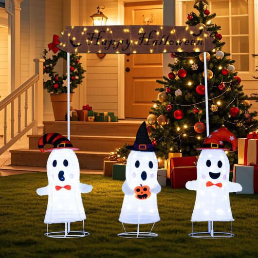4 Pieces Halloween Decoration Pop up Ghosts with Gate and LED Lights-0