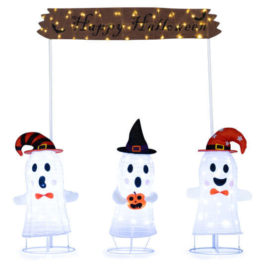 4 Pieces Halloween Decoration Pop up Ghosts with Gate and LED Lights-1