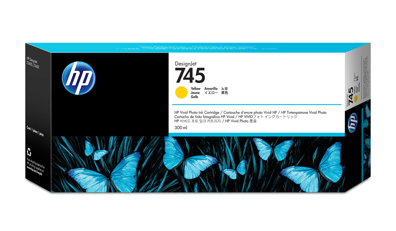 Genuine HP 745 300ml High-Yield Yellow DesignJet Ink Cartridge, F9K02A-0