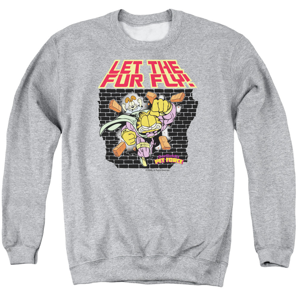 Garfield Let the Fur Fly Mens Crewneck Sweatshirt Athletic Heather