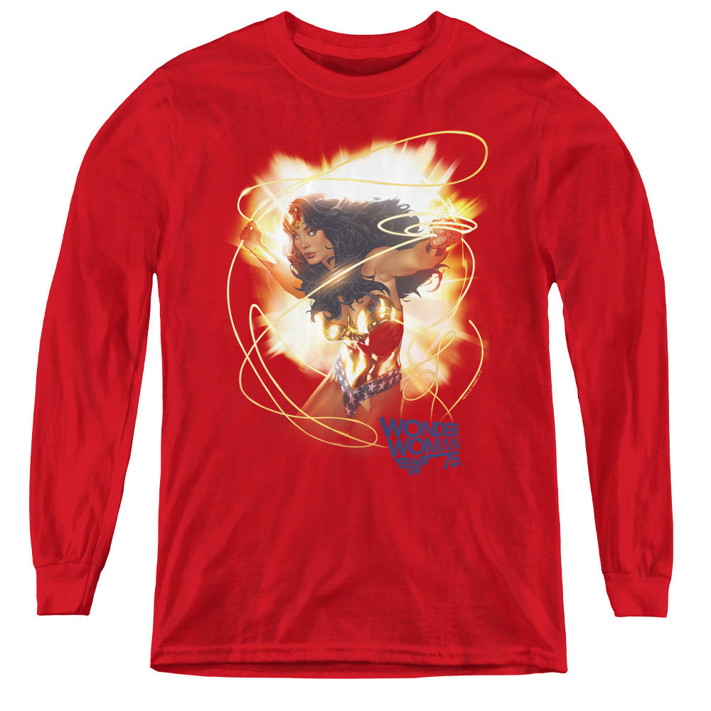 Wonder Woman 75th Burst Long Sleeve Kids Youth T Shirt Red Officially Licensed