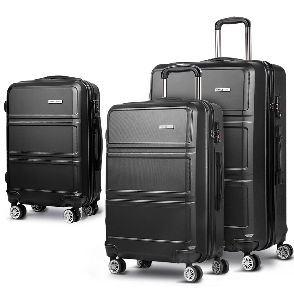 NNEDSZ 3 Piece Lightweight Hard Suit Case Luggage Black-0