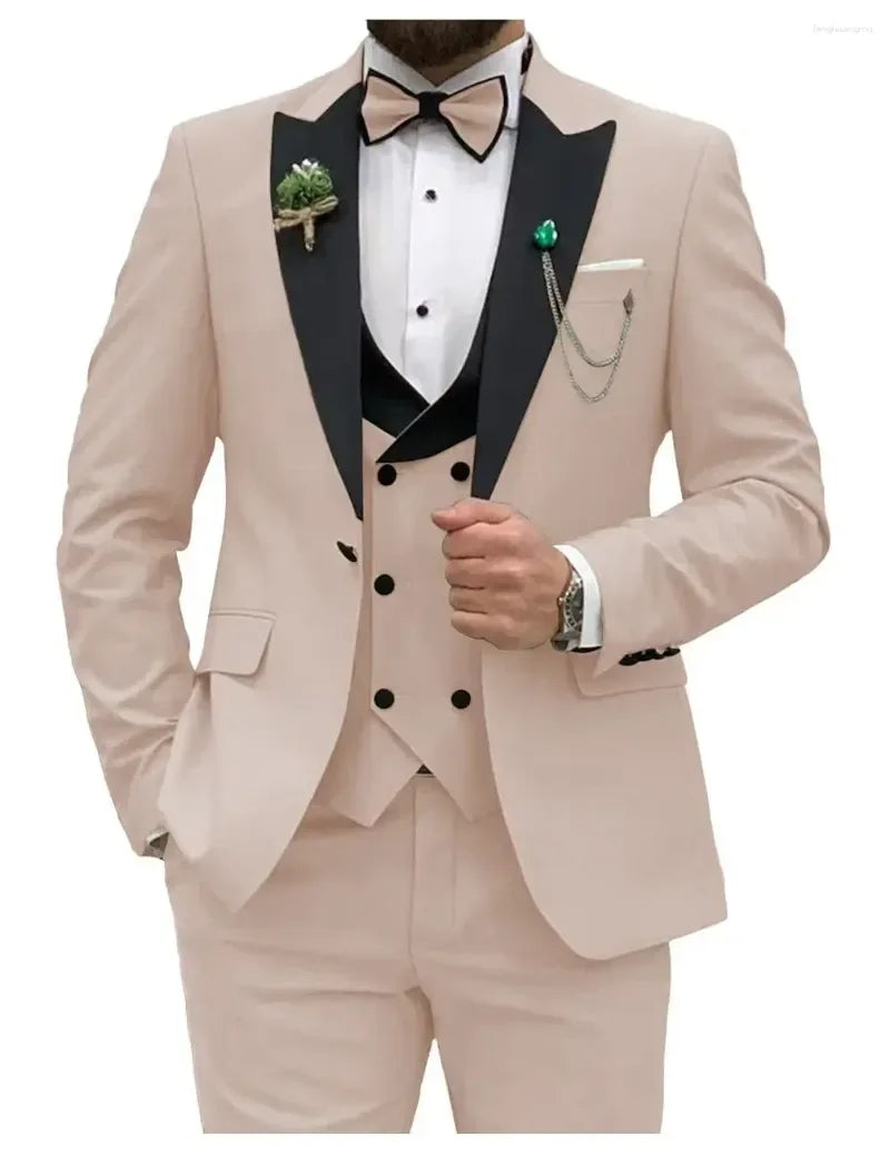 Men's Slim Fit 3-Piece Suit Formal Set (Beige)-0