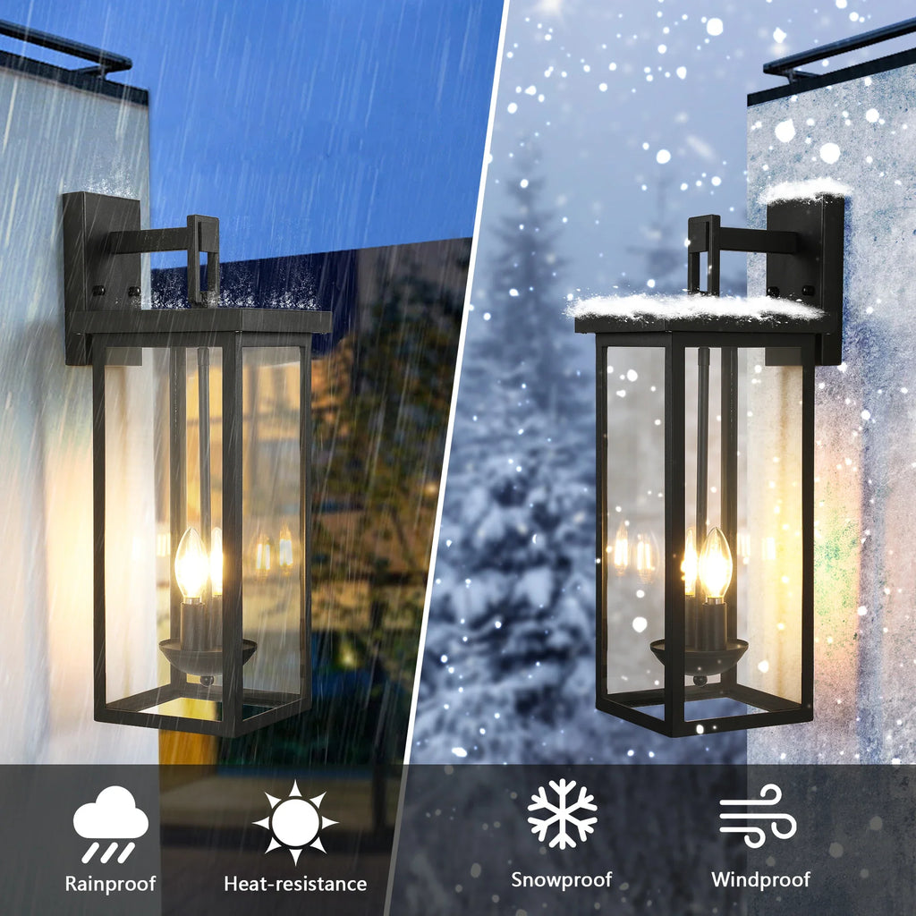 22" Outdoor Wall Lantern Dusk to Dawn Sensor Matte Black Weatherproof Exterior Light