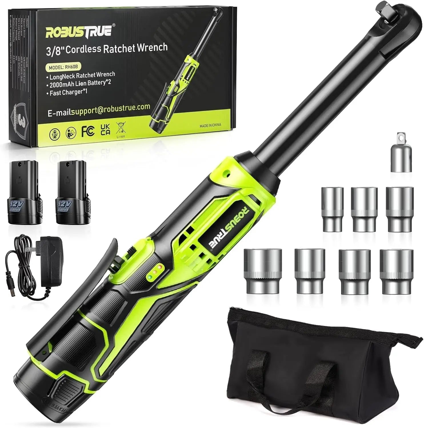 3/8 Inch Cordless Electric Ratchet Wrench Variable Speed 400RPM Extended