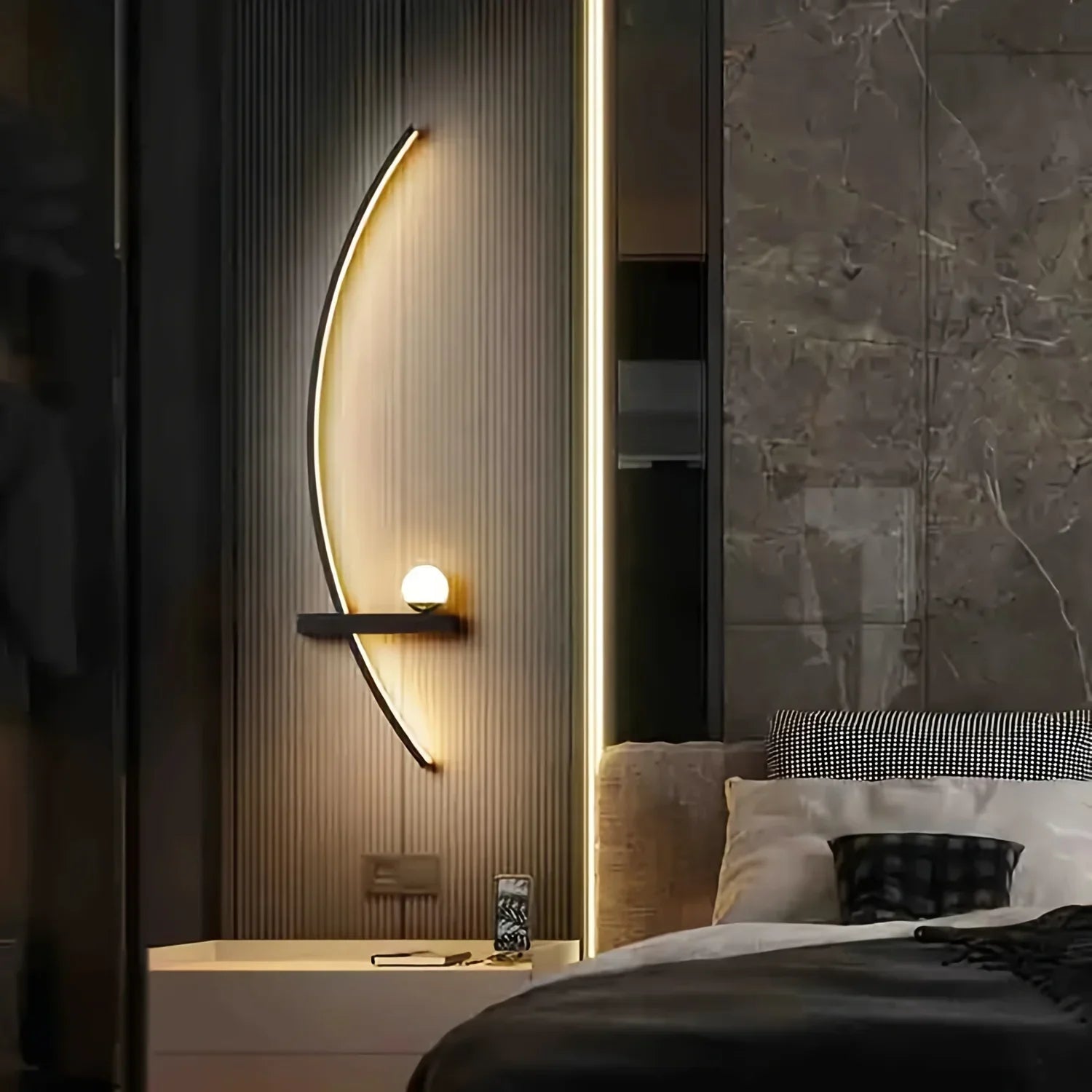 2pcs Modern Adjustable LED Wall Sconce 31.5" Arched Bedside Lamp 3000K Warm Glow