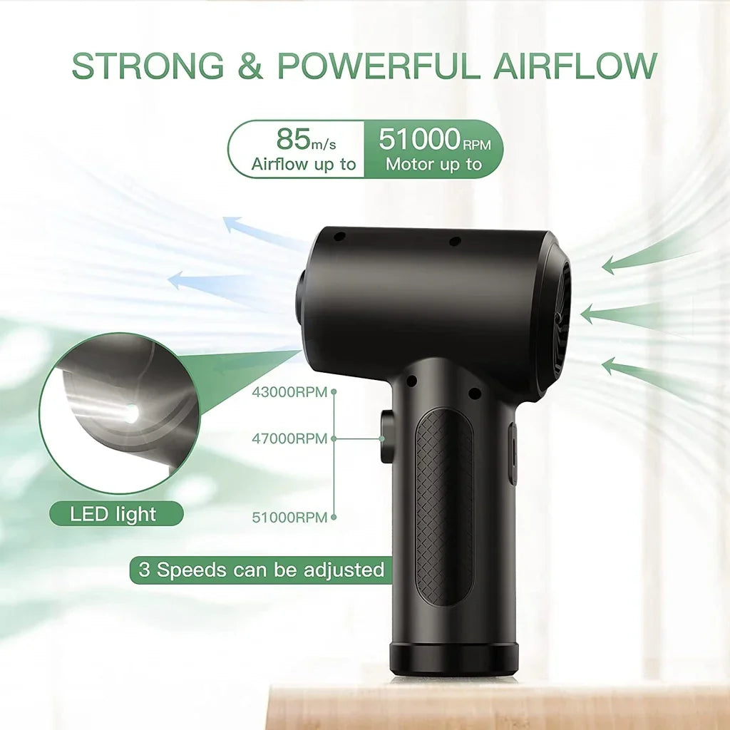 51000RPM Air Duster for Computer Cleaning Cordless Compressed Air Blower with LED