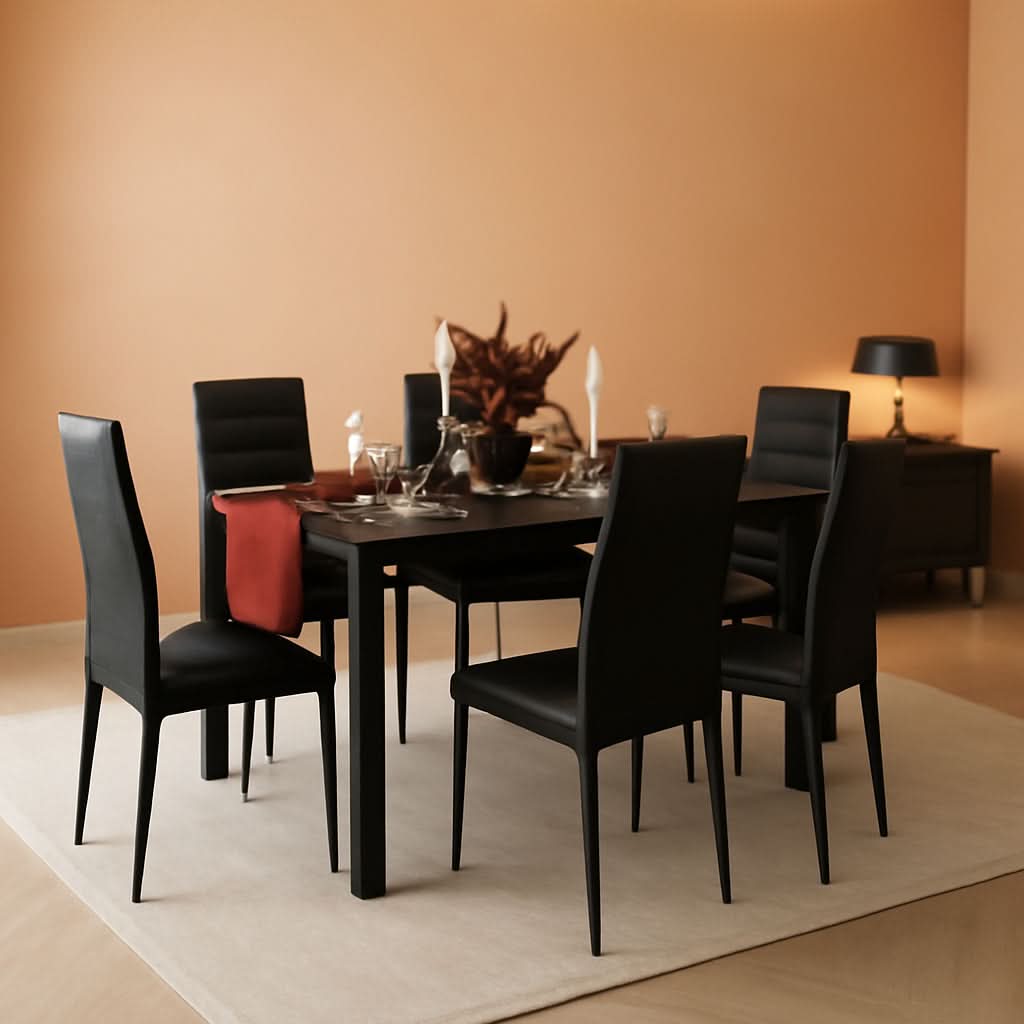 Glass Dining Table Set For 6 With PU Leather Chairs 7 Piece-0