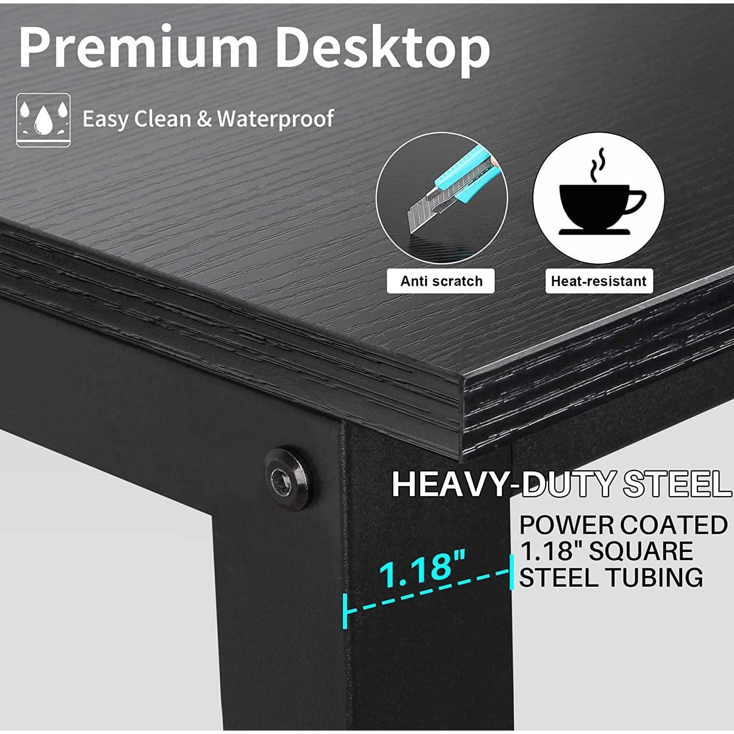 Black Computer Desk With Hutch And Bookshelf Extra Large Desktop-2