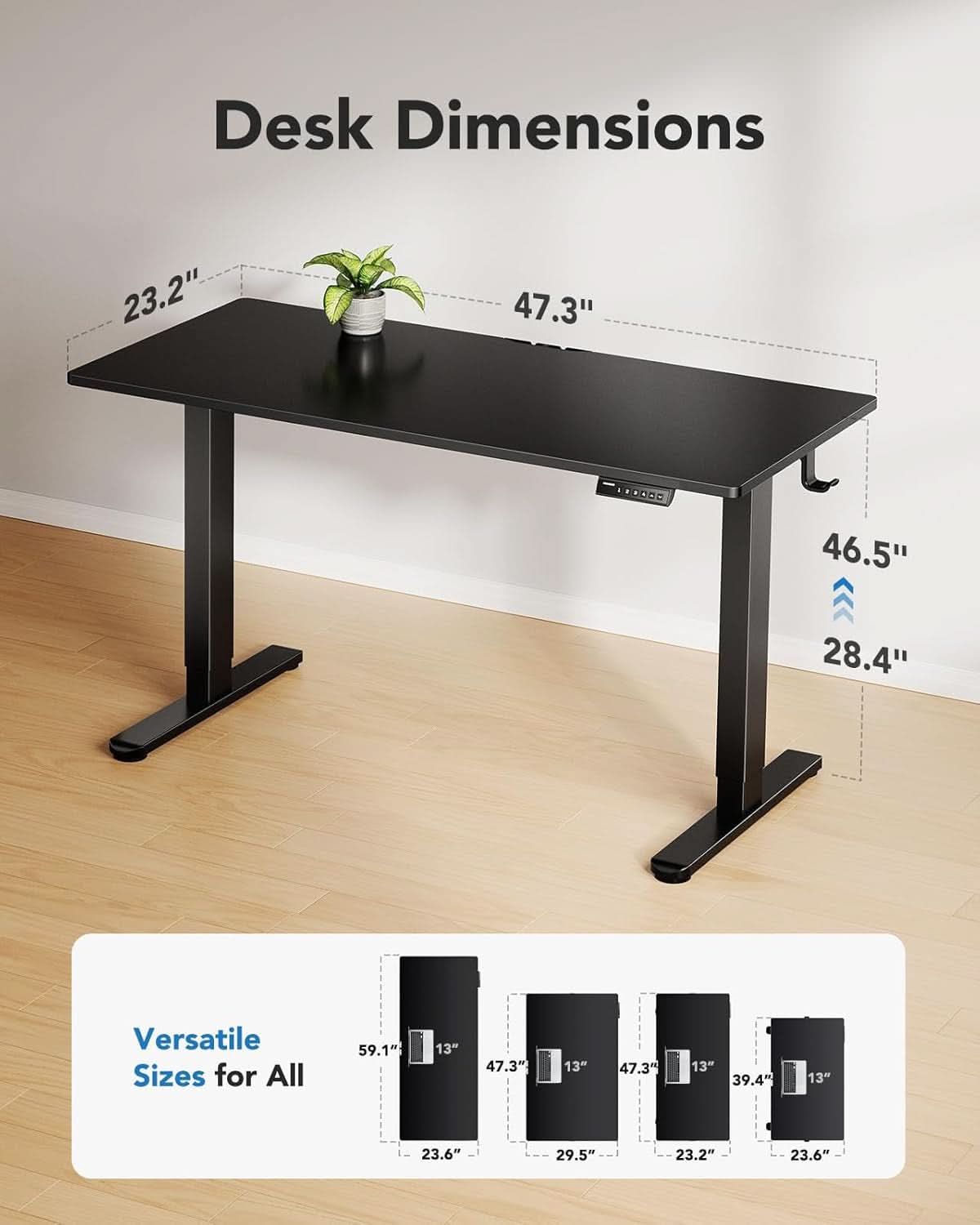 Electric Standing Desk 48x24 Inch Adjustable Height 4 Memory Settings Black-2