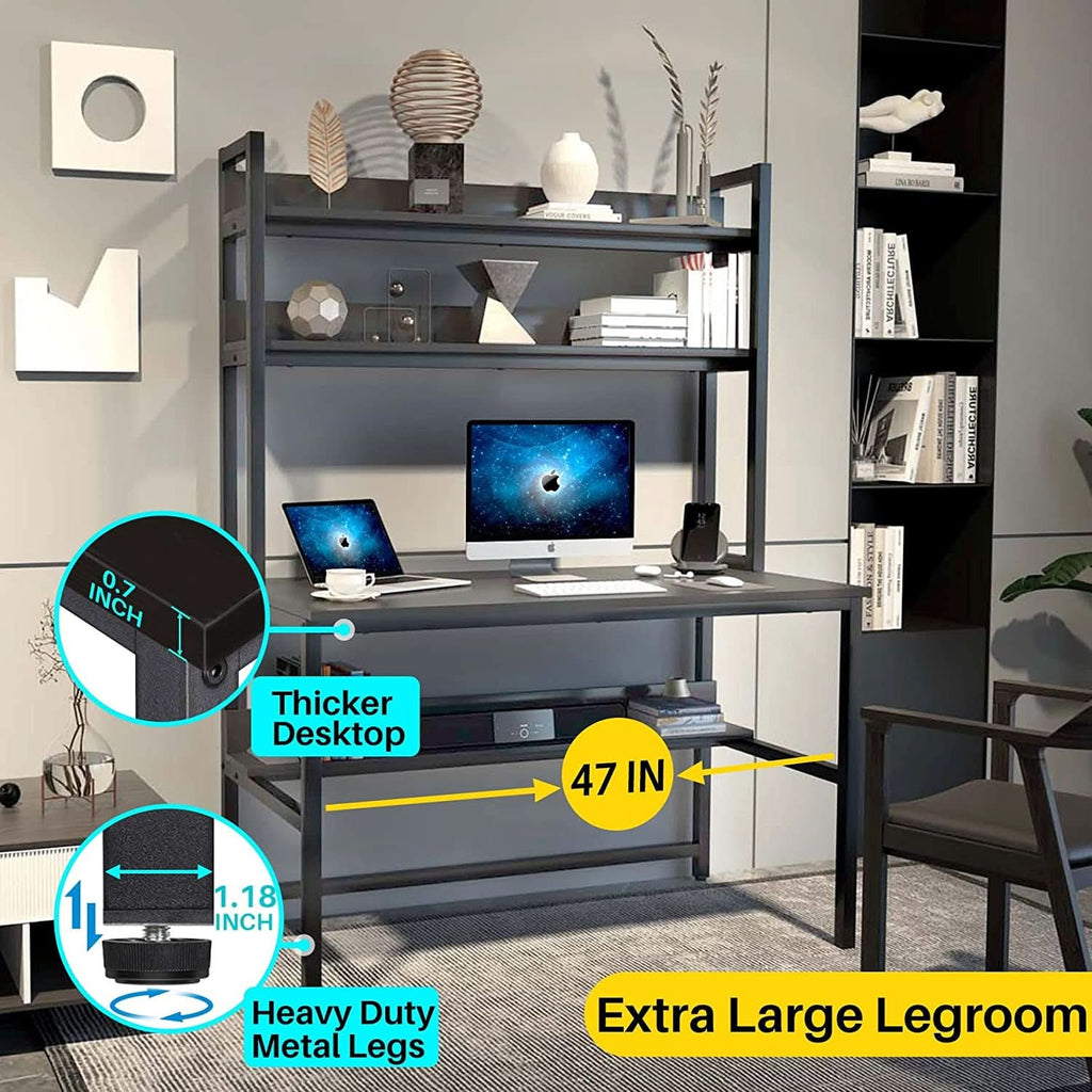 Black Computer Desk With Hutch And Bookshelf Extra Large Desktop-1