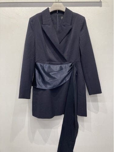 Long Sleeve Pleats Detail Waist Blazer Dress-2