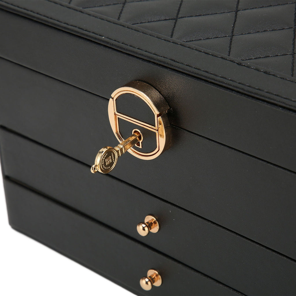 3 Layer Leather Jewelry Box Organizer Case with Compartments 23x17cm