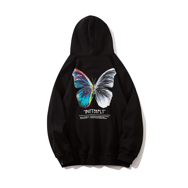 Hip Hop Butterfly Hoodie Sweatshirt Men Harajuku Streetwear Hooded Pullover Cotton Autumn Loose Hoodie Black Clothes-6
