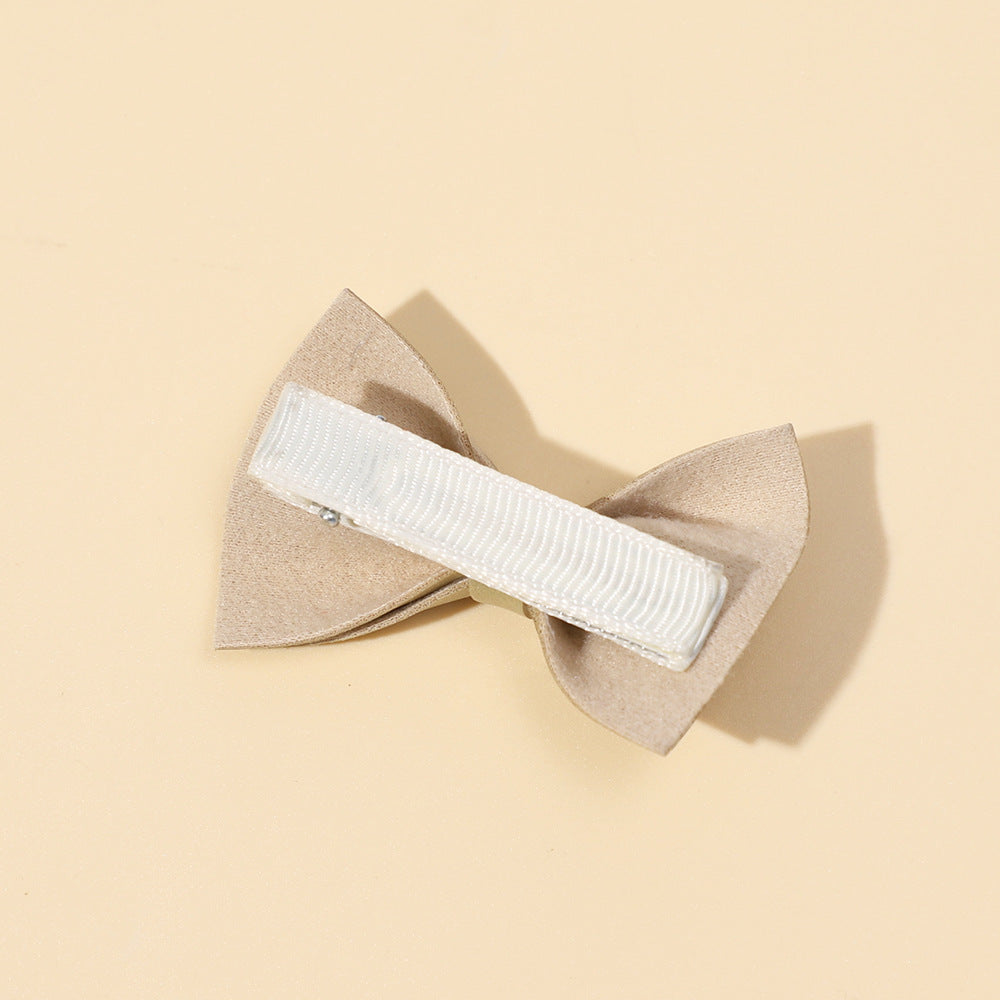 Girls Plain Solid Color Bow Tie Hair Clips Handmade Cloth Accessory-1