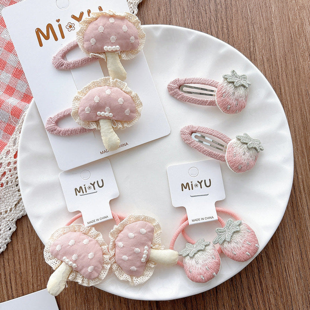 MyKids-USA® Collection of 2 Fruits Pattern Decorated Hair Clips and Hair Ties-0