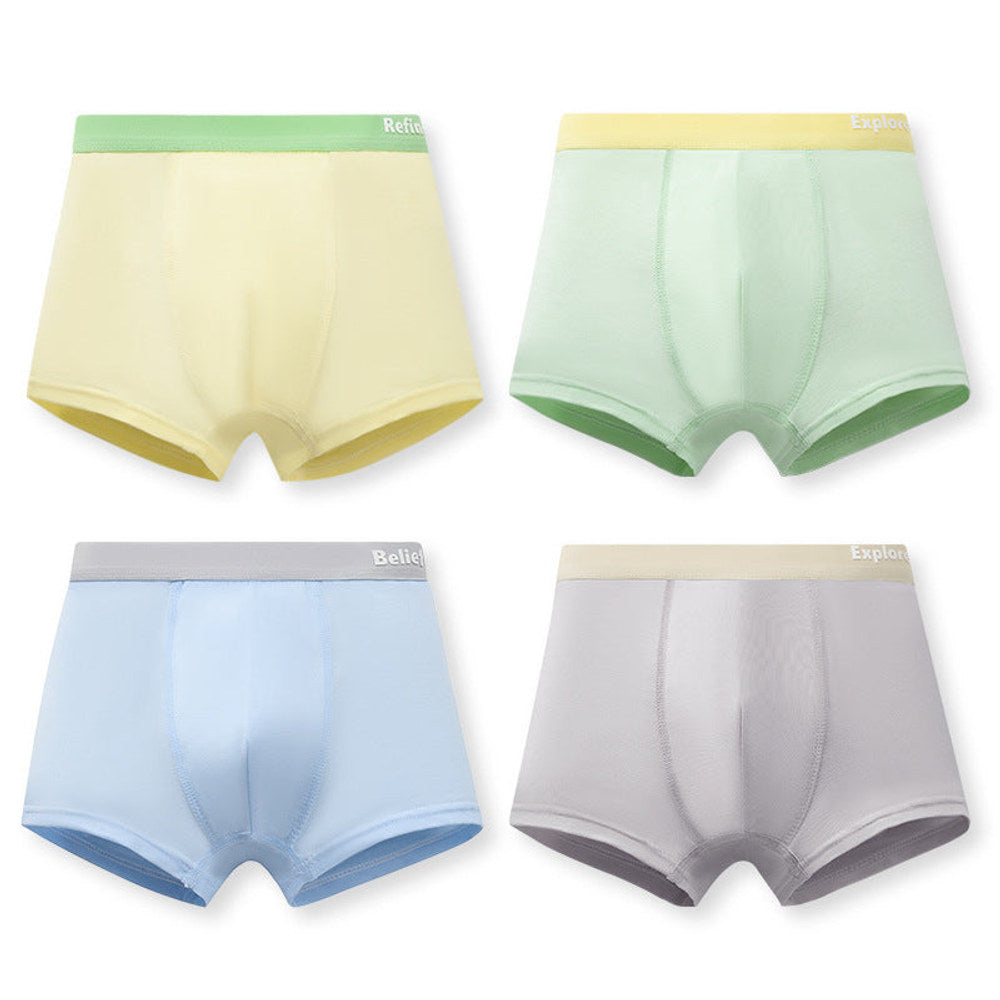 Boys’ Color Patchwork Letters Pattern Boxer Brief Breathable Underwear Set-1