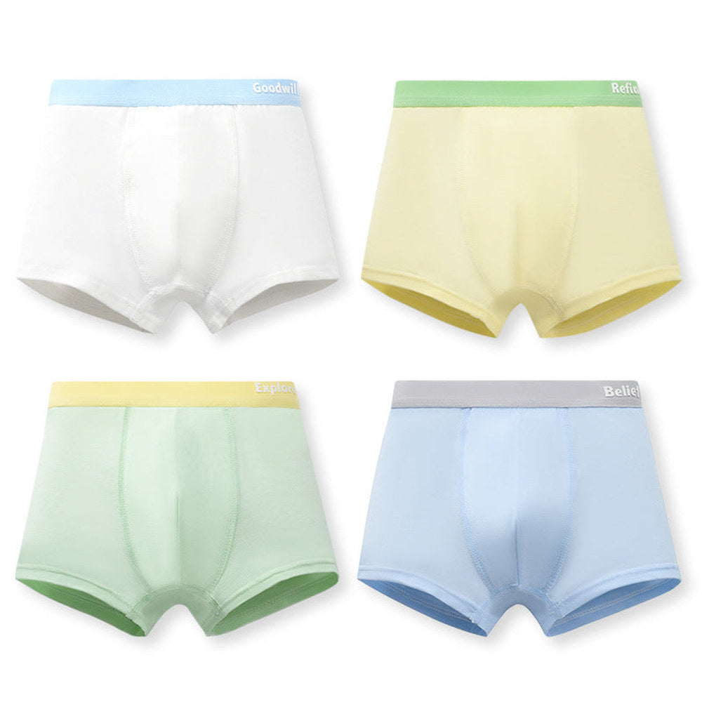 Boys’ Color Patchwork Letters Pattern Boxer Brief Breathable Underwear Set-3