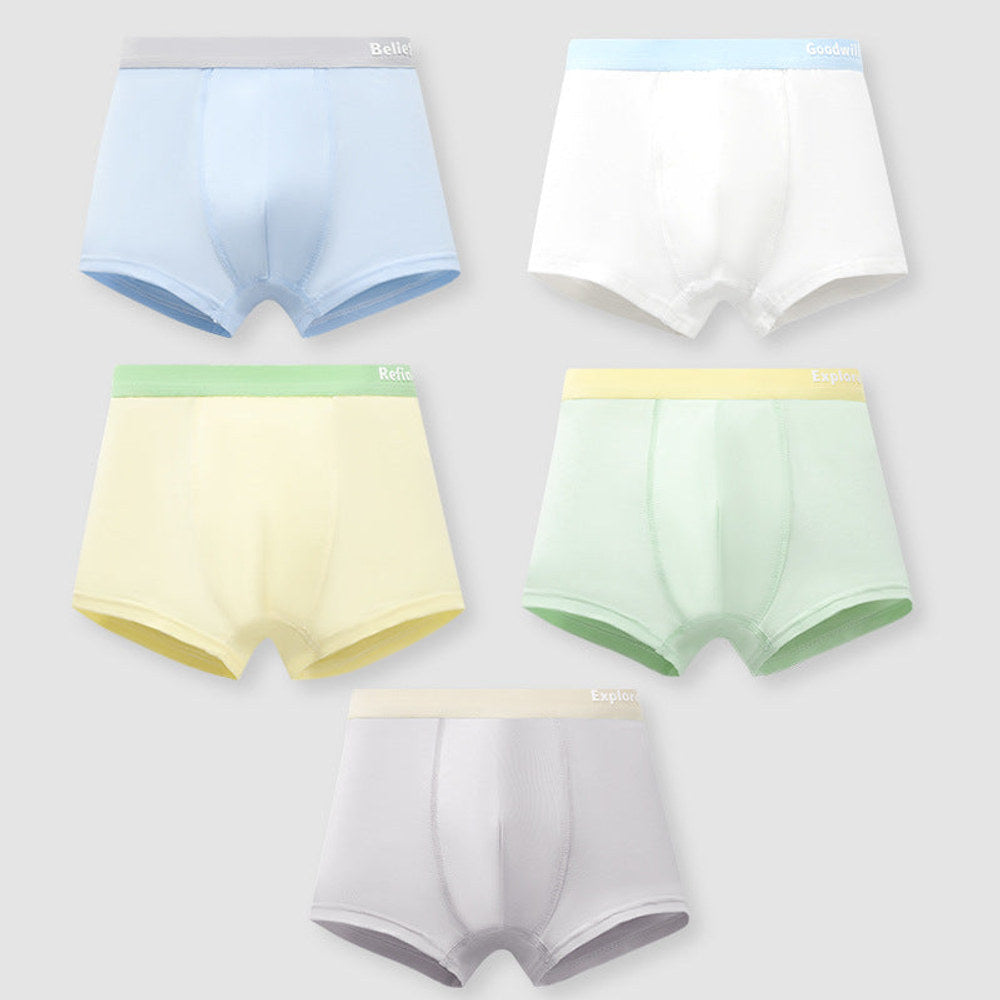 Boys’ Color Patchwork Letters Pattern Boxer Brief Breathable Underwear Set-4